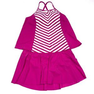 Denim & Co. Stripe Tankini swimsuit skirt 18W Pink